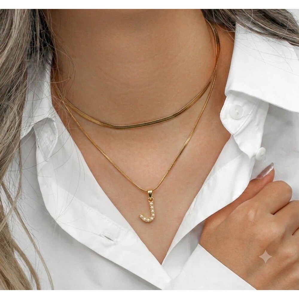 NEW Love Aero Layered Pearl "J" Necklace Waterproof Tarnish Free Gold Plated 90$ - Picture 2 of 6
